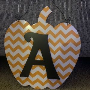 “A” pumpkin chevron style door wreath/wall decor